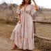 Women's Bohemian Style Maxi Dress V Neck Ruffle Sleeve Spring Summer Vacation Casual Fashion Clothing_ecoleips.com