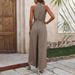 Women's clothing elastic waist high collar halter neck sleeveless floral wide-leg casual pants jumpsuit_ecoleips.com