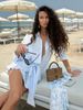 Women's Solid Color Shirt Dress European American Style Summer New Lazy Vacation Ready Tie up Collar Bodycon_ecoleips.com