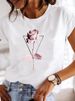 European And American Cross-border Foreign Trade Women's Floral Plant Print Round-neck Short-sleeve T-shirt Top_ecoleips.com
