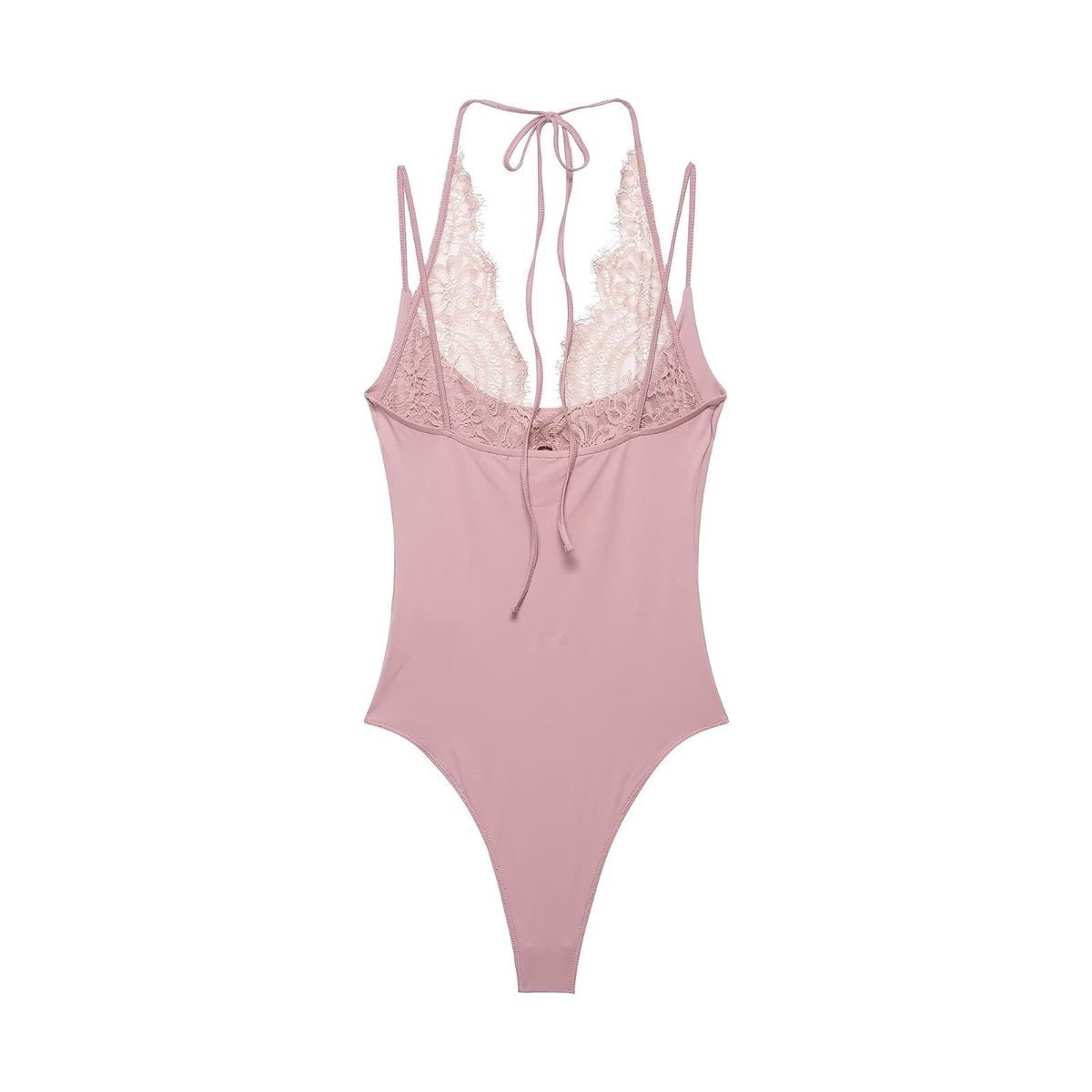Women's Clothing Patchwork Lace Halter Neck Bodysuit Casual American Style Fashionable Polyester Clothing_ecoleips.com