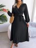 2026 Women Cross V Neck Pleated Long Dress, Elegant Swing Casual Maxi Dress_ecoleips.com