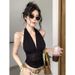 Women's Clothing Slim Fit V-Neck Mesh Camisole Korean Style Short Top Fashionable Alluring Versatile Spring/Summer Tank Vest_ecoleips.com
