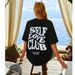 Women's Casual Black T-Shirt round Neck Short Sleeve Breathable Cotton Polyester Top Loose Fit Print Design for Spring/Autumn_ecoleips.com