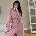 Women's Casual Spors Sui, New Auumn Korean Syle, Hooded Jacke And High-waised Drawsring Jogger Pans Wo-piece_ecoleips.com