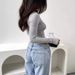 Women's Clothing New High End Y2K Slim Fit Half High Collar Long Sleeved Thumb Hole T Shirt_ecoleips.com
