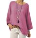 Women's Clothing Women's Solid Color Cotton Linen Round Neck Raglan Sleeve Top Three Quarter Length Shirt For Formal & Casual_ecoleips.com
