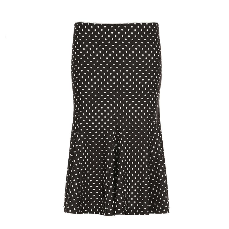 Verve Street Polka Dot Lace Low Waist Mermaid Sexy Fashion Color Block Bodycon Versatile Midi Skirt_ecoleips.com