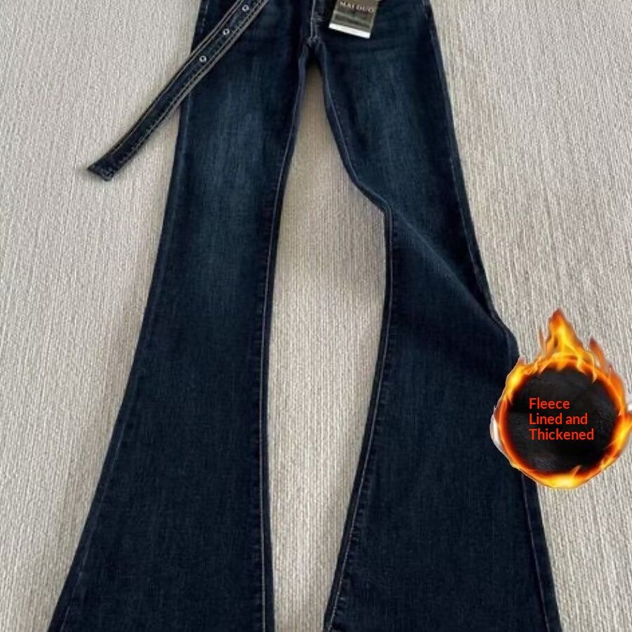 175 Tall Women's Extra-Long American High Street Retro Dark Blue Slim Fit Flared Jeans_ecoleips.com