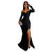 Women's Silk Long Dress Gown AL228 Sexy Floor Length Skirt Long Sleeve Latin Style_ecoleips.com