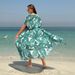 Women's Clothing Holiday Long Short Sleeved Tie Sun Protection Shirt Beach Cover Up Printed Cardigan Beach Skirt_ecoleips.com