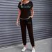 Women's Color Block Trim Casual Suit Spring Summer Autumn American Style Simple Loose Fit Short Sleeve Set_ecoleips.com