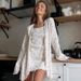 Knitted Lace Printed Camisole Nightdress Long Sleeve Tie Nightgown Pajama Set European And American Autumn Homewear_ecoleips.com