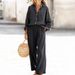 Women's Pure Color Linen-Like Loose Fit Long Sleeve Two Piece Set Comfortable Casual Outfit_ecoleips.com