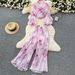 Women's Clothing Light Mature Style Temperament Two Piece Suit High End Sense Sway Collar Printed Chiffon Top High Waist Pleated Wide Leg Pants_ecoleips.com