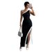 Women's Clothing Celebrity Style Sexy Dress Contrast Color Slit Long Skirt_ecoleips.com