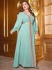 Ethnic Embroidered V-Neck Lantern Sleeve Maxi Dress – Floral Lace Trim, Plus Size 1XL-4XL, Pearl Chiffon Fabric(Mint Blue)_ecoleips.com