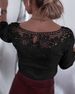 Elegant Lace Collar Long Sleeve T-Shirt For Women - Pure Color Round Neck Blouse, Spring Summer Casual Top, Polyester Stretch Comfort Fit (S-XXL)_ecoleips.com
