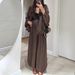 Women's Clothing Long Sleeved Cardigan Jacket + High Waisted Slimming Wide Leg Pants Satin Two Piece Set For Women_ecoleips.com