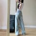 New 2025 Women's Designer Bow Embroidered Jeans High-Waisted Straight-Leg Summer Retro Wide-Leg Pants Casual Cotton Fashion_ecoleips.com