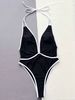 Women's Clothing Sexy Black & White One Piece Swimsuit Sling Hollow Design Swimwear For Spring/Autumn Summer_ecoleips.com