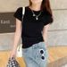 Women's Clothing Women's Slim Fit High Waisted T-Shirt Casual Round Neck Short Sleeve Elastic Tight Fitting Solid Color Base Layer Summer Top_ecoleips.com