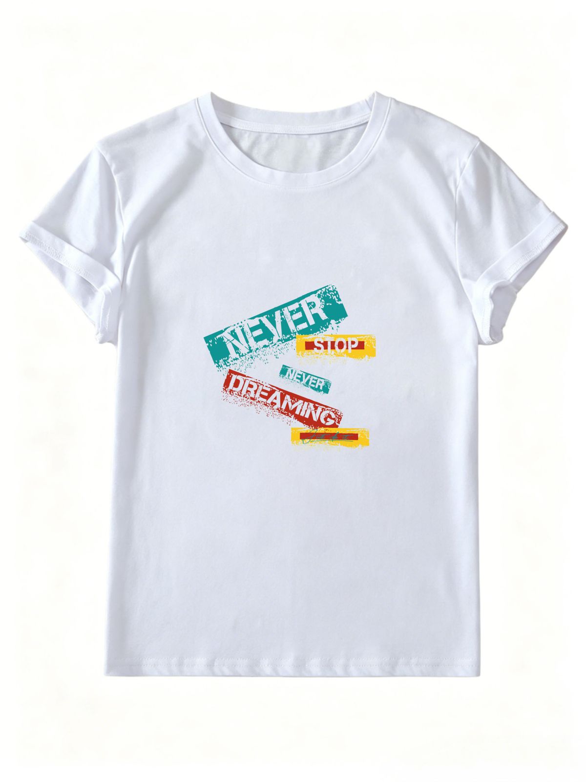 Women's T-shirt With An Inspirational "Never Stop Chasing Dreams" Print And A Soft, Casual Design, Making It A Perfect Gift._ecoleips.com