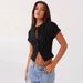Women's Summer Slim Fit Button Down Cardigan Short Sleeve T-Shirt Ribbed Top New Arrival Supply_ecoleips.com