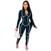 Women's Clothing Seamless Color-Block Long Sleeve Bodycon Jumpsuit - High Waisted Stretchy Polyester Pencil Pants With Zip Detail, Sexy & Stylish_ecoleips.com