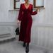 Voya Women's Clothing Temperament Sexy Fashion Wine Red Party Velvet Medium Long Dress_ecoleips.com