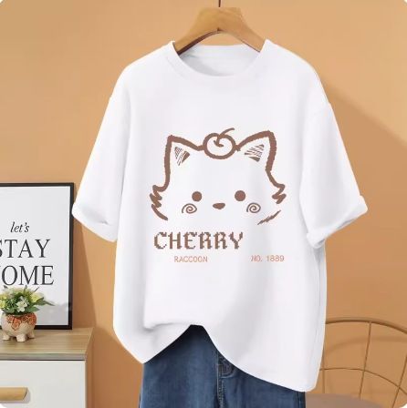 Women's Casual Oversized T-Shirt Short Sleeve Fashion Cartoon Print Longline Tee Loose Fit Daily Top for Spring Summer_ecoleips.com