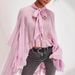 Women's Unique Print Irregular Shirt European American Style Extra Large Hem Tie Belt Lantern Sleeve Top_ecoleips.com