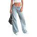 Low-Rise Flared Jeans For Women - Stretchy Wide Leg Denim Pants With High Elasticity (Light Blue)_ecoleips.com