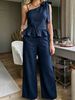 Women's Elegant Commuter Two Piece Set Sleeveless Camisole Bow Tie Top And Pants Solid Color European American Style_ecoleips.com