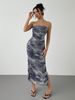 Women's Clothing Mesh Floral Pleated Sexy Tight Slit Strapless Tube Top Long Skirt_ecoleips.com