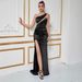 Women's Clothing New Women's One Shoulder Pleated Waist Slit Design Dress Party Party Evening Dress_ecoleips.com