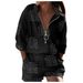 Women's Casual Long Sleeve Shirt And Shorts Set Printed Vacation Style Zipper Closure Clothing_ecoleips.com