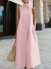 Women's Summer Stand Collar Single Button Sleeveless Vest Dress in Multiple Colors_ecoleips.com