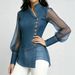 Elegant Slimming Side Button Patchwork Organza Denim Shirt Women's Fashion Top_ecoleips.com