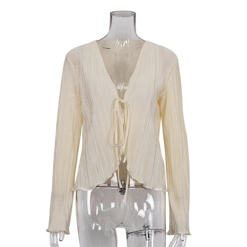 European American Ins Style Slim Flared Long Sleeved Pleated Shirt for Women Sexy Hot Girl Top French Style 2024 New Summer_ecoleips.com
