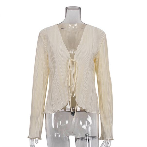 European American Ins Style Slim Flared Long Sleeved Pleated Shirt for Women Sexy Hot Girl Top French Style 2024 New Summer_ecoleips.com