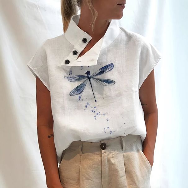 Women's Casual Stand Collar Short Sleeve Pullover T-Shirt Fashion Digital Print Top in Stock Hot Selling_ecoleips.com