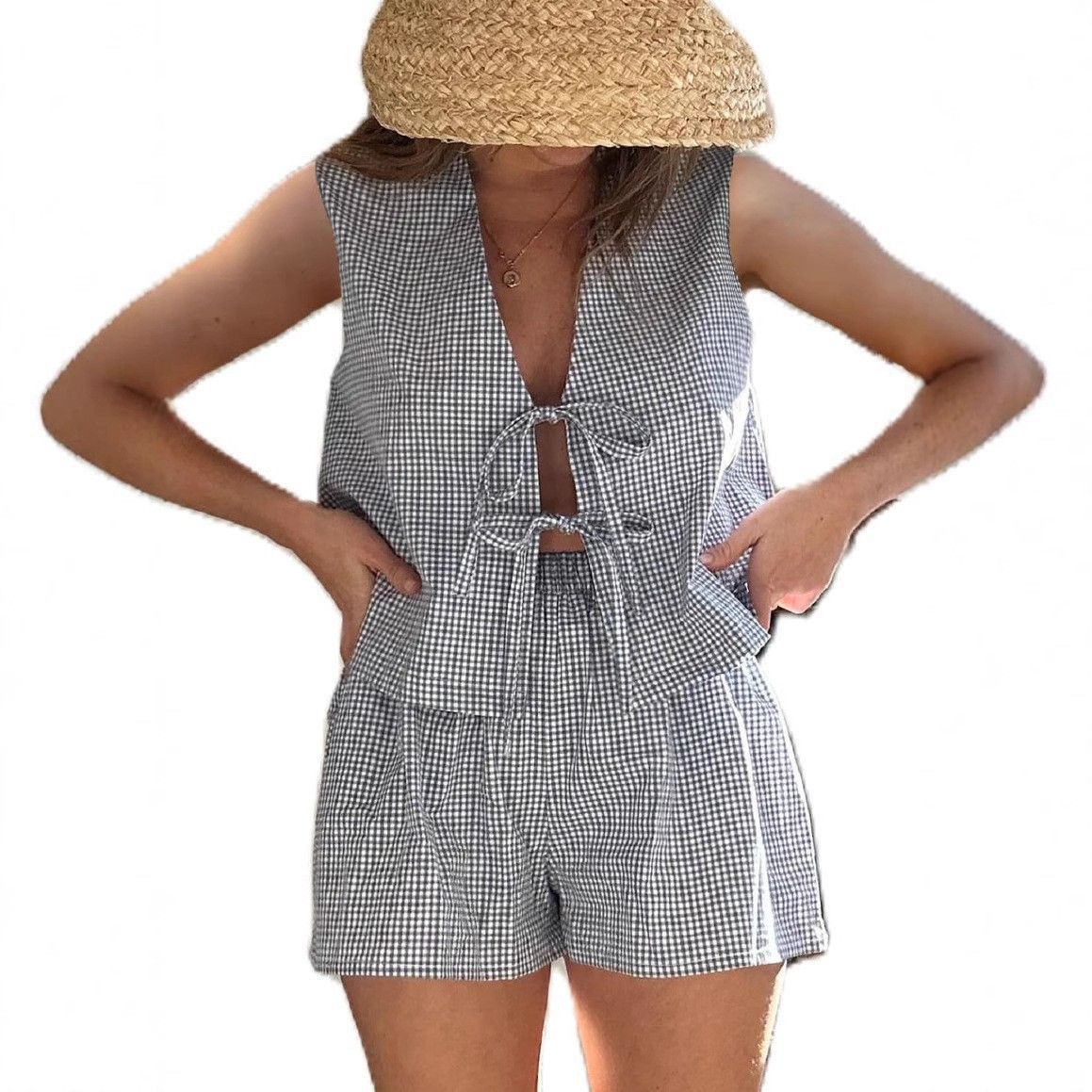 Summer Suits Women's Resort Style Sub-Lace-Up Tank Top Shorts Two-Piece Sets Are Stylish And Versatile_ecoleips.com