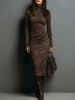 Women's Clothing Retro High Neck Long Dress Solid Color Slim Waist Long Sleeve Women's Base Dress_ecoleips.com