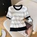 Korean Style Women's T-Shirt round Neck Striped Slim Fit Short Sleeve Ice Silk Knit Top for Summer New 2026_ecoleips.com