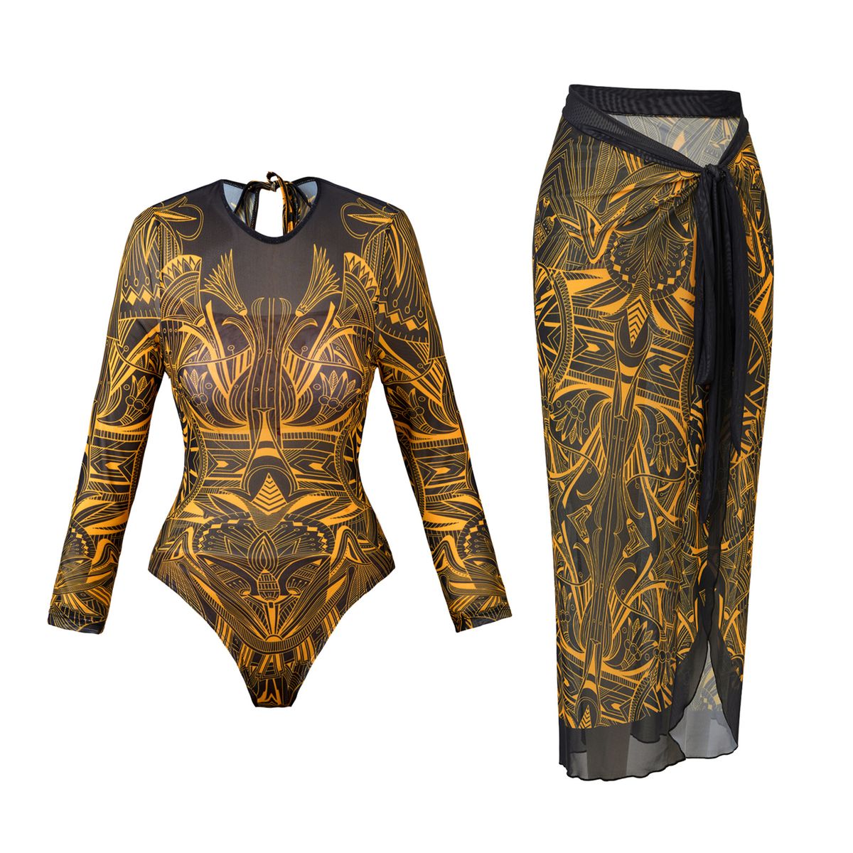 2025 Women's European American Style Printed One Piece Swimsuit High Waisted Sunscreen Suit Set Sexy Vacation Wear_ecoleips.com