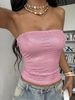 Women Pink Rhinestone Mesh Tube Top Strapless Backless Crop Top Slim Fit Glitter Sequin Bandeau Y2K Party Club Camisole_ecoleips.com
