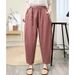 Suitable For All Seasons 2025 Summer New Elastic Waist Loose Slimming Harem Artistic Patchwork Solid Color Linen Casual Pants For Women_ecoleips.com