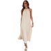 Voya Women's Woven Casual Style Design With A Big Backless Seaside Vacation Hanging Neck Dress_ecoleips.com