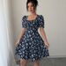 Summer Floral Print Stretch Dress – Square Neck, Puff Sleeves, A-Line Fit, Polyester Elegance (S-Xxl)_ecoleips.com